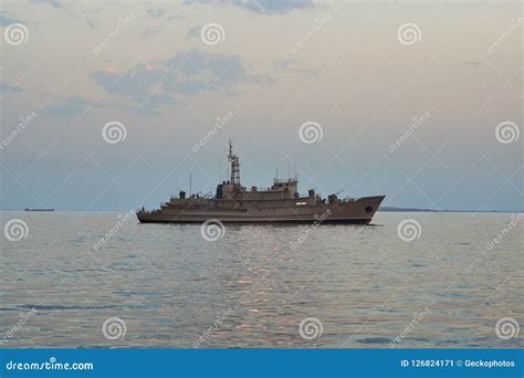 Military Battleships in a Sea Bay at Sunset Time Stock Image - Image of ...