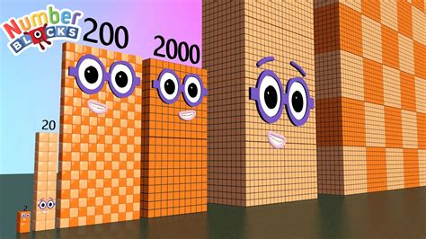 Numberblocks Comparison 2 20 200 2000 20,000 to 2,000,000 Standing Tall Number Pattern - YouTube