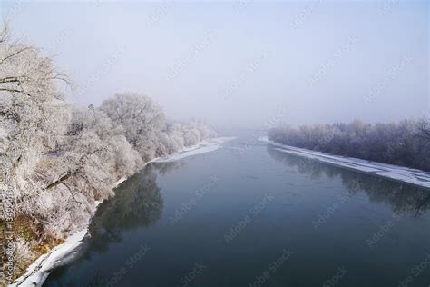 Winter river landscape Stock Photo | Adobe Stock