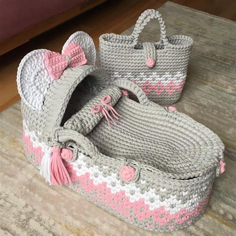 Luxury Baby moses basket Crochet moses basket with lether | Etsy