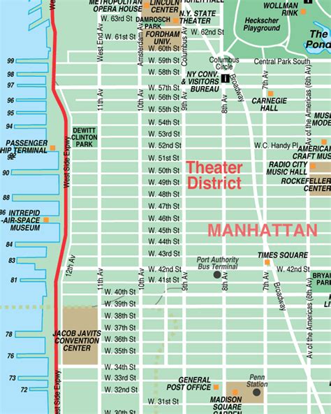 Broadway-Theatre District New York City Streets Map - street location maps of NYC sights ...