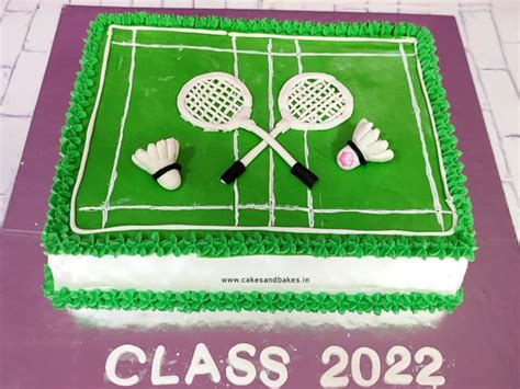 Badminton Court Theme Cake with Rackets and Shuttlecock