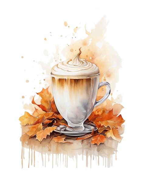 Watercolor Beautiful Fall Latte Coffee Digital Art Print / Instant ...