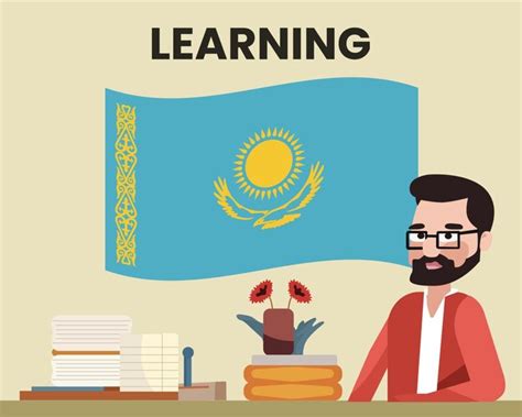 Premium Vector | Kazakhstan flag with a male teacher learning or teaching kazakhstan language ...