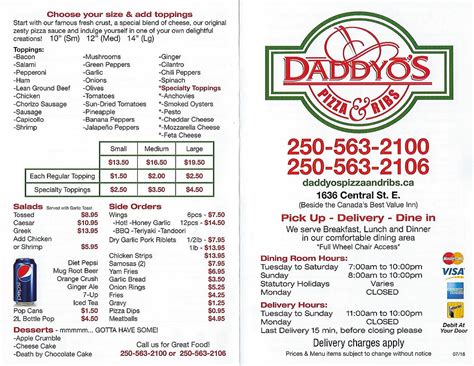 Take-Out Menu | DaddyO's Pizza & Ribs Ltd.