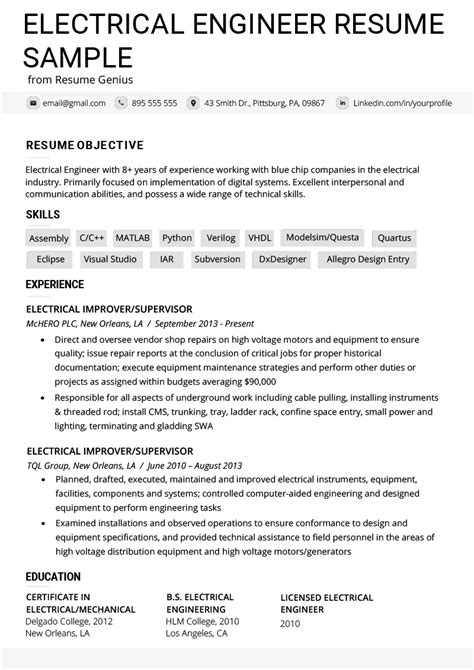 electrical engineer resume example template Electrical Engineer Resume Example Template | RG ...