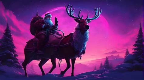 Premium AI Image | Santa Claus rides a reindeer on the background of a ...