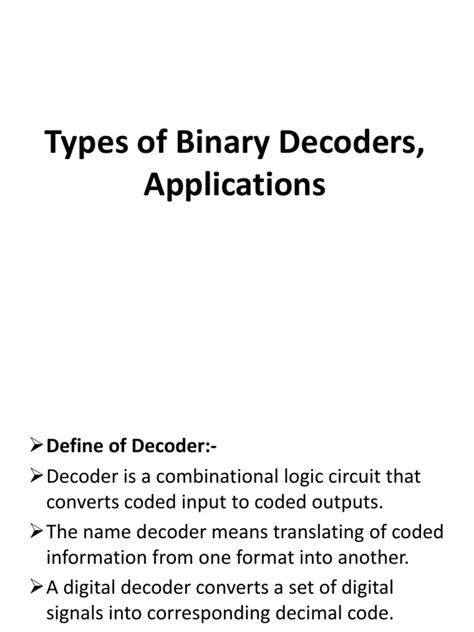 Types of Binary Decoders, Applications | PDF