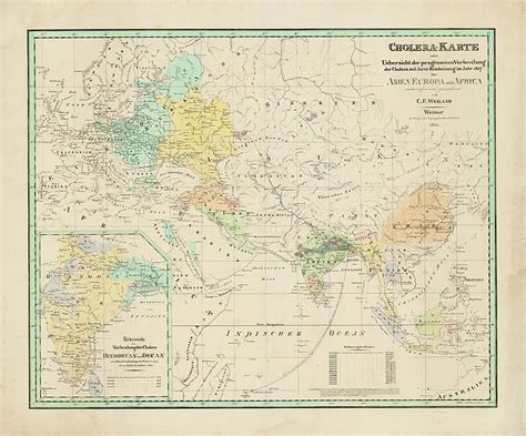 Rare cholera map of the first and second Pandemics - Rare & Antique Maps