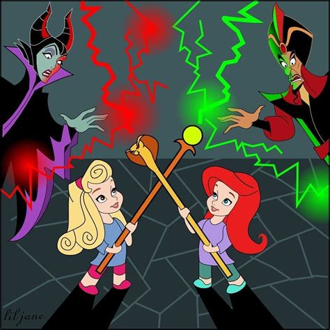 (25/30) Maleficent, Aurora, Ariel [dressed as a mermaid - both as children] & Jafar (Drawing by ...