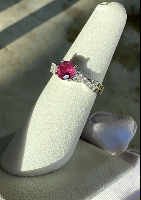 Round Pink Tourmaline Ring Sterling Silver Solitaire Design