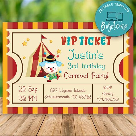 Editable Carnival Ticket Birthday Invitation Instant Download | Bobotemp