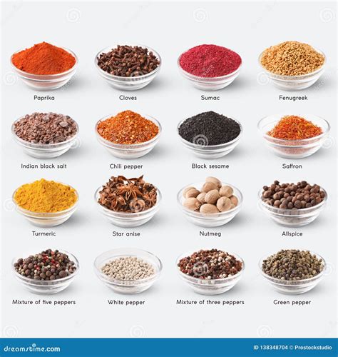 Collection of Different Spices on White Background Stock Photo - Image of bowl, mixture: 138348704