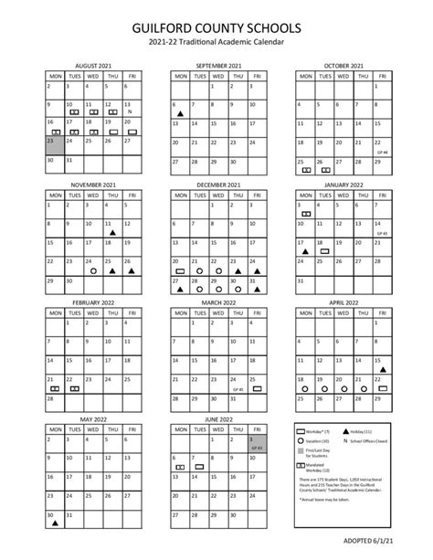 Guilford County School Calendar 2021-2022 in PDF