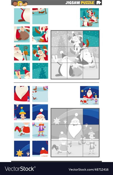 Jigsaw puzzle games set with santa claus Vector Image