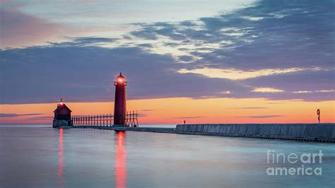 Calm Sunset at Grand Haven Lighthouses, Michigan Photograph by Liesl ...