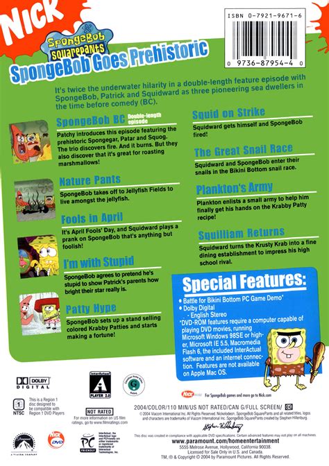 Image - SpongeBob Goes Prehistoric DVD Back Cover.jpg | Encyclopedia ...