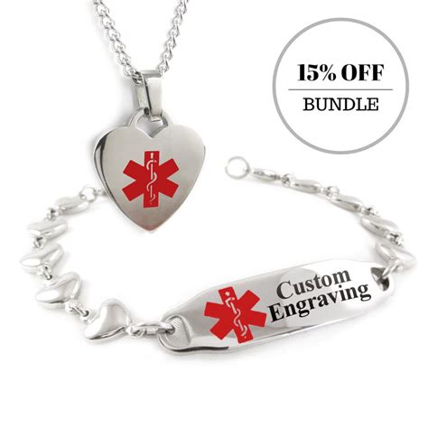 Medical Alert Heart Bracelet and Heart ID Necklace, Custom Engraved ...