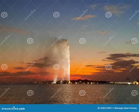 A Beautiful View of the King Fahd Fountain on the Jeddah Corniche in ...