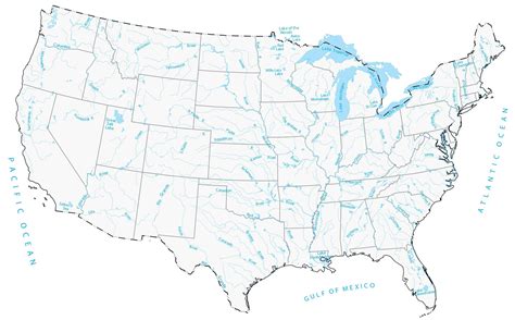 Lakes and Rivers Map of the United States - GIS Geography