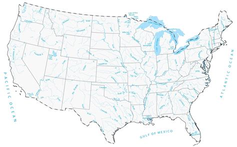 Lakes and Rivers Map of the United States - GIS Geography