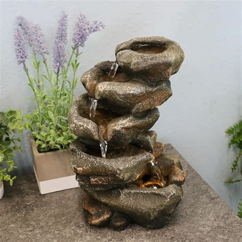 Sunnydaze Rocky Falls Indoor Tabletop Water Fountain with LED Light ...