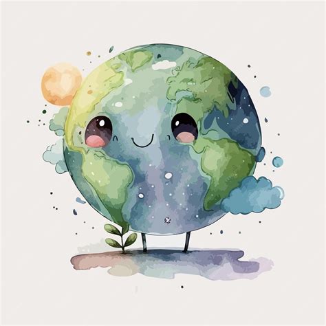 Premium Vector | A watercolor drawing of a planet with a plant on it