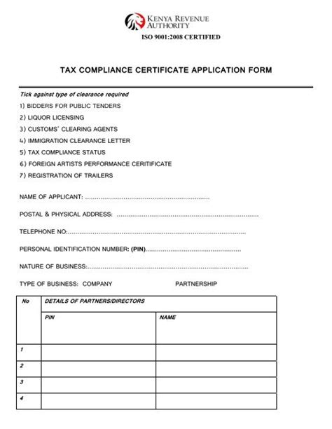 Tax Compliance Certificate