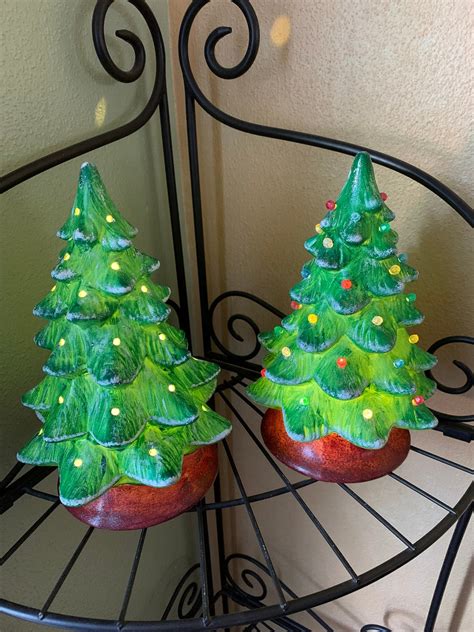 Ceramic Christmas Tree light Up / Handpainted - Etsy