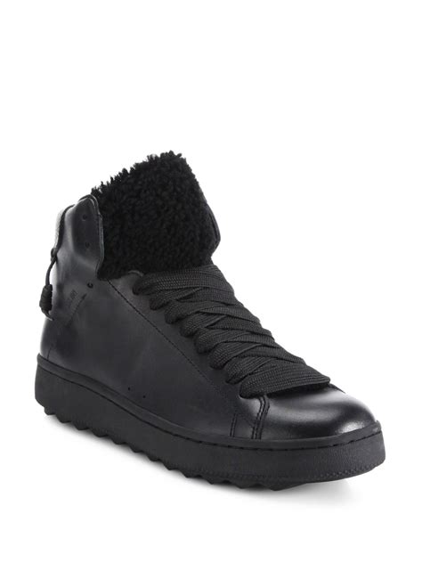 Coach Shearling-lined Leather Sneakers in Black for Men | Lyst