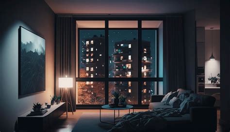 Premium AI Image | Modern apartment with big windows and abstract art ...