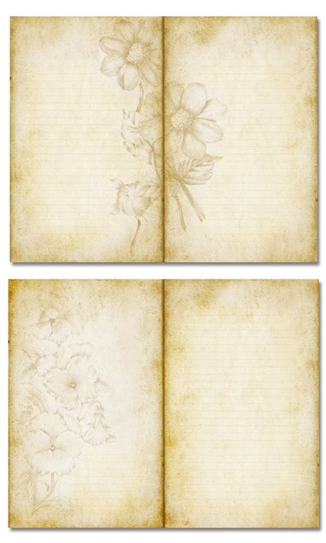 Printable Journal Page Set Vintage Aged Style Floral Paper | Etsy