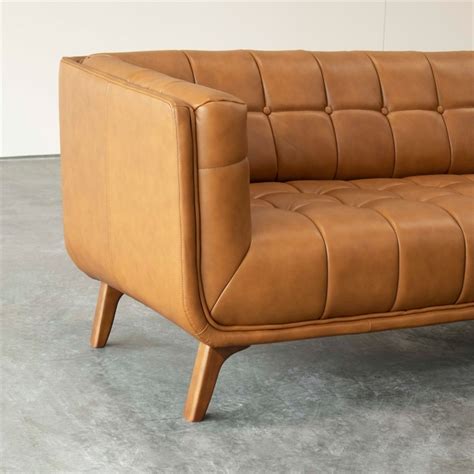 mid century modern allen tan full grain leather sofa 84" - ash0428