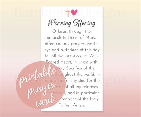 Morning Offering Prayer Card Printable Prayer Card Catholic - Etsy