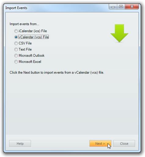 VueMinder Pro and Ultimate Help - Import Events From vCalendar (vcs) File