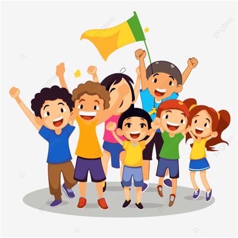 Cheering Clipart Cartoon Kids And School Kids Celebrating On White ...