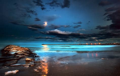 Wallpaper sea, beach, night, lights, the moon, pierce images for ...