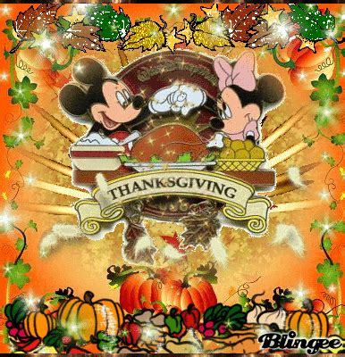 a thanksgiving card with mickey and minnie mouse