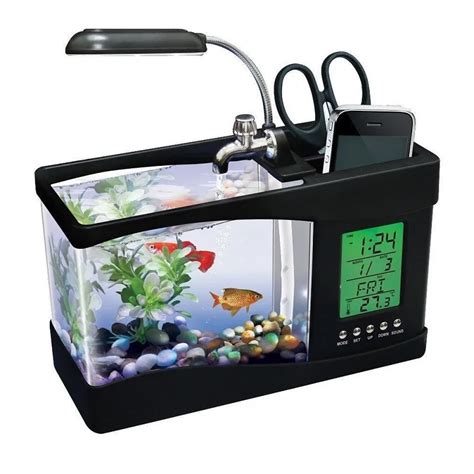 Usb Desktop Electronic Mini Aquarium Fish Tank with Water Running LED ...