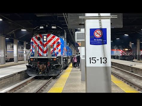 Metra SD70MACH locomotive number 505 departs Chicago Union Station on train 2617 to Lake Forest ...