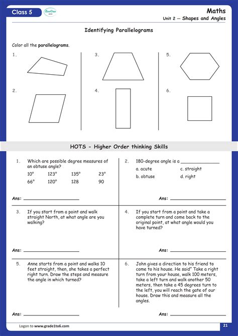 Grade 5 Shapes And Angles Worksheet