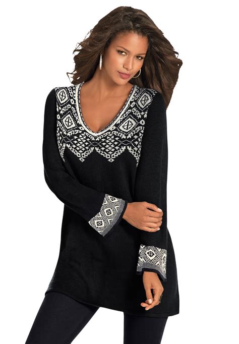 Roaman's - Roaman's Women's Plus Size Fit-And-Flare Tunic Sweater ...