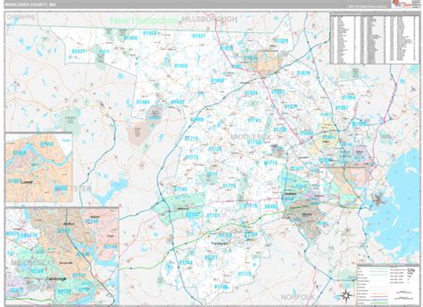 Middlesex County, MA Wall Map Premium Style by MarketMAPS - MapSales