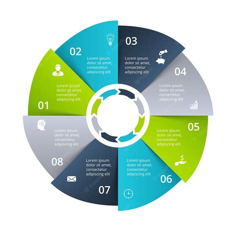 Premium Vector | Circular pie chart divided into 8 colorful sectors. flat infographic design ...