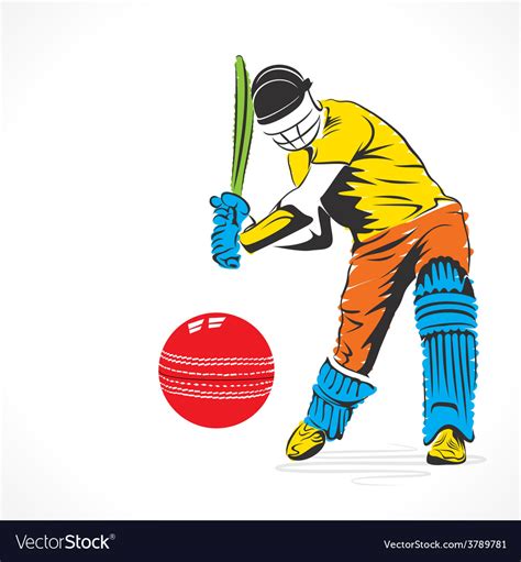 Colorful cricket player hit the big ball sketch Vector Image
