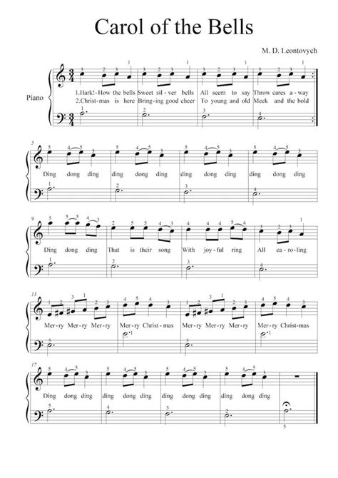 Carol of the Bells Very Easy Piano Sheets Digital Download With Lyrics and Violin Part - Etsy ...