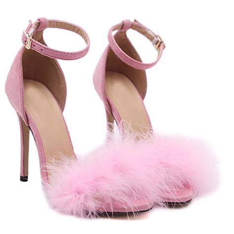 Pink Fluffy Strap Heels - SugarSweet.me