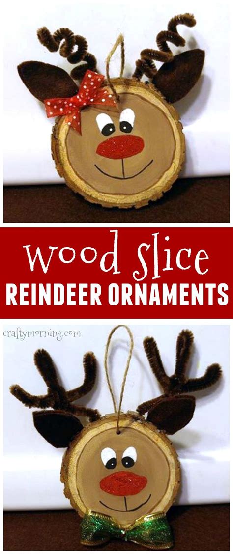 Wood slice reindeer ornaments for a kids Christmas craft...these would make cute gifts too ...