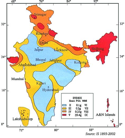 Seismic zonation map of India, published by Bureau of Indian Standards ...