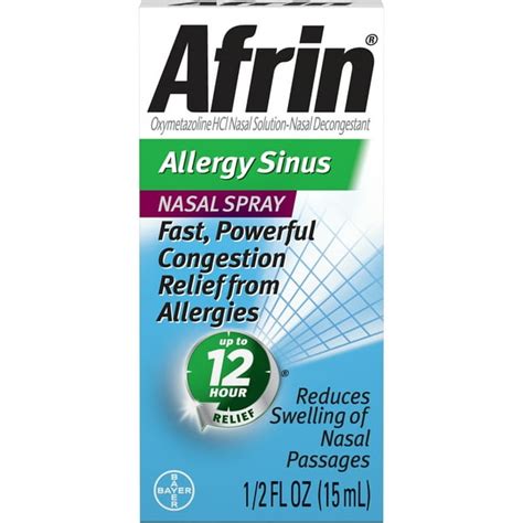 Afrin Allergy Sinus 12 Hour Nasal Decongestant Spray, 15 ml - Walmart ...